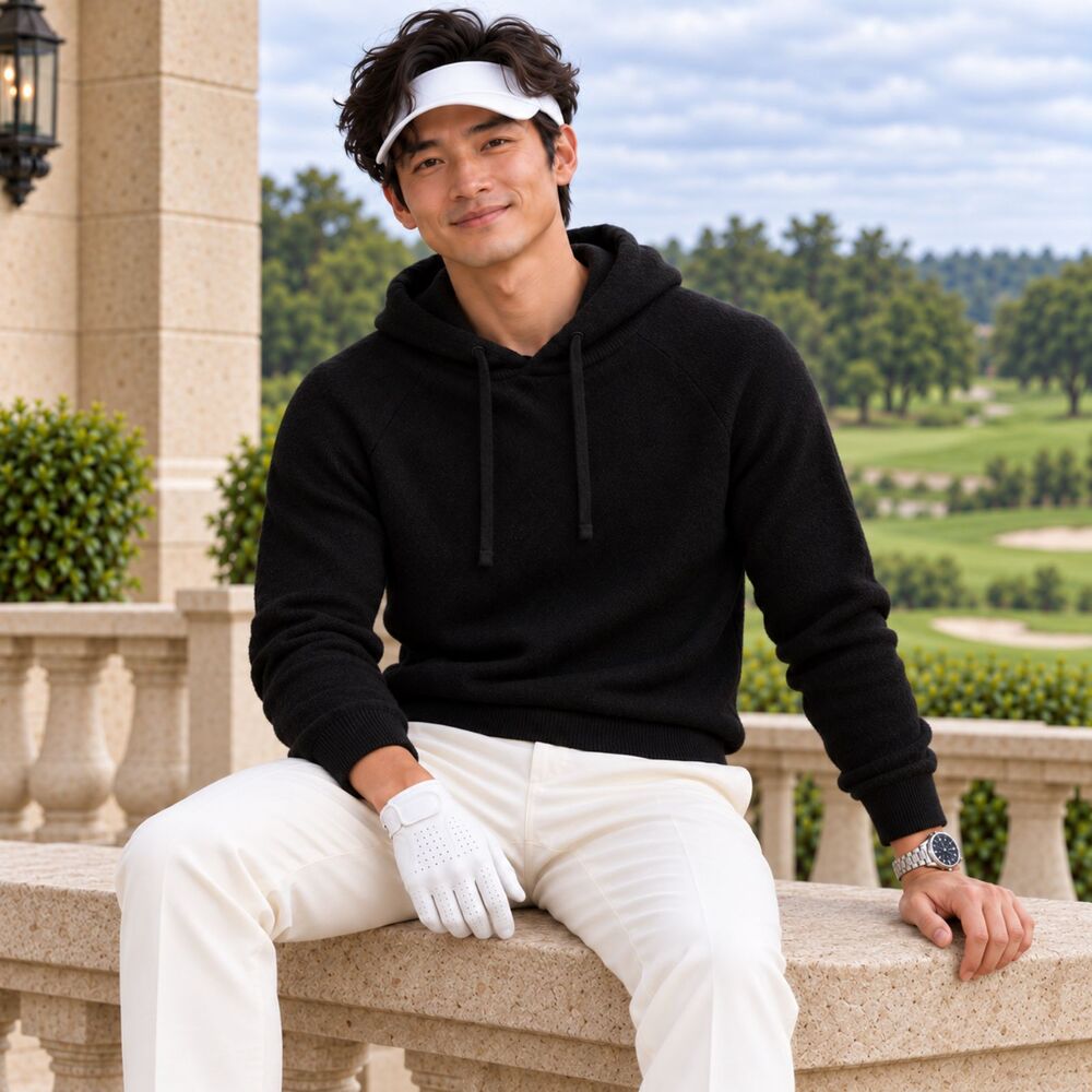 G/FORE Black 100% Wool Golf Hoodie Elbow Patches Men’s XL